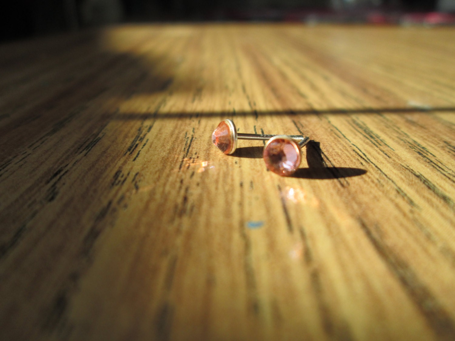 Mini Rose Peach 4mm Swarovski crystal earrings, Sterling silver posts