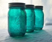 Stained Mason Jars in Deep Teal, Set of 3