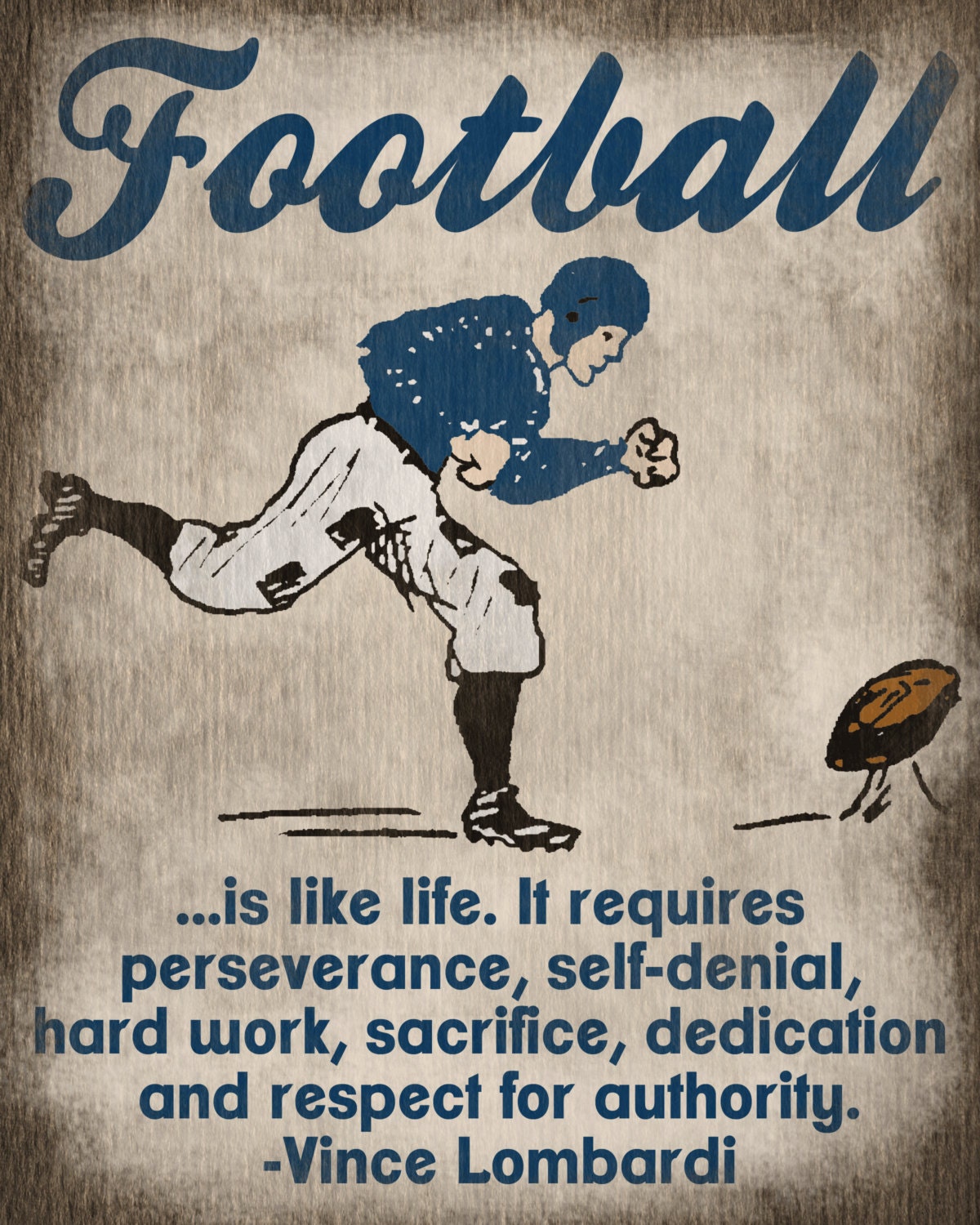 Vintage Football Art Print - Kids Basketball Room Decor - Vince Lombardi Quote