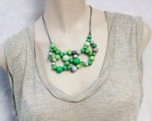 Wooden bead necklace, boho bib necklace, gypsy, green necklace, statement, emerald green, lime green, woven, green.