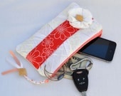 Lace and cotton pleated Clutch Purse, zippered Pouch, summer Clutch, wristlet