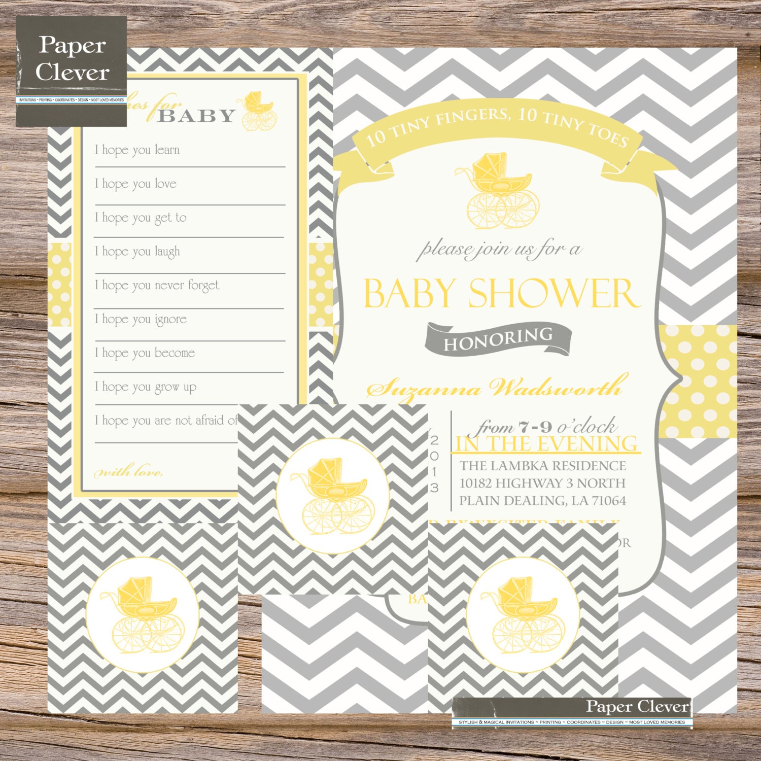 Baby Shower Invitation party pack vintage carriage, chevron stripe - printable, digital Il_570xn