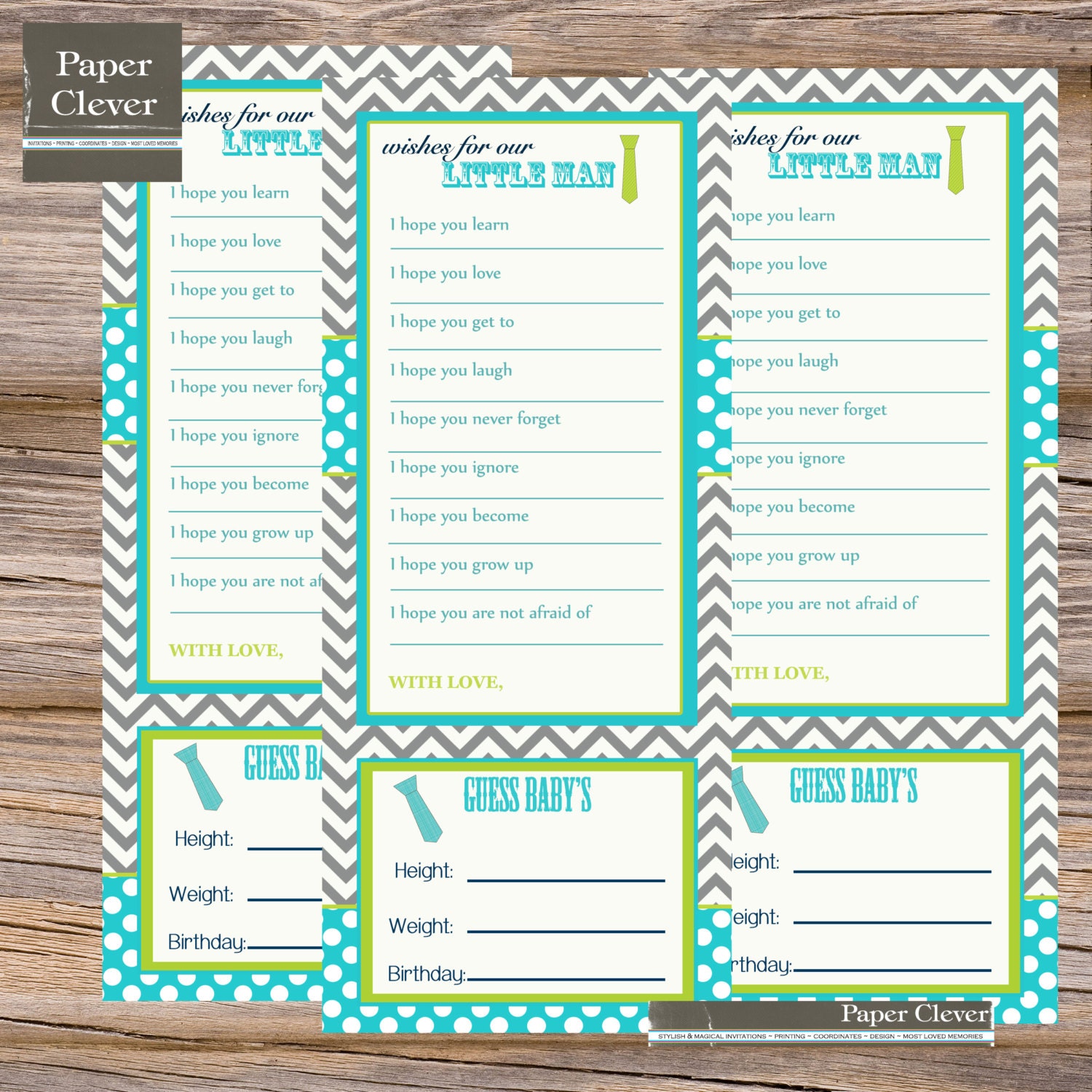 Baby shower well wishes & stats little man, tie, chevron stripe - printable, digital file Il_570xn