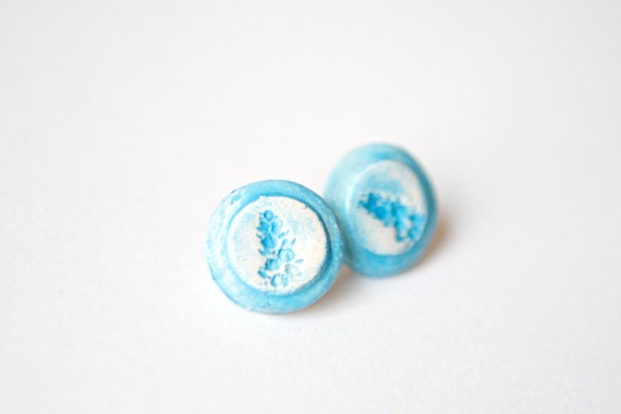 Ceramic Earrings in Baby Blue- Post earrings pottery by RossLab