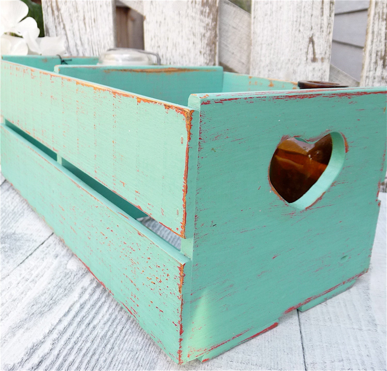 Turquoise SHABBY CHIC Wood Crate Box Shelf Storage
