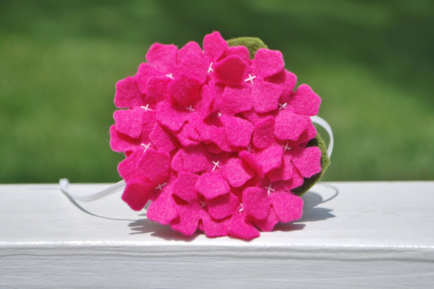Bright Pink Hydrangea Headband, Wool Felt Flower in Fushia,  Perfect Summer Headband for infants, toddlers, girls, and adults.