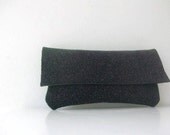 Black Glitter Leather Micro Clutch- OOAK