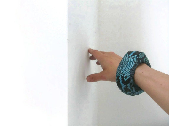 Turquoise, Black Python Leather Bangle
