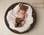 Baby Bear Hat, Booties & Diaper Cover Set in Cafe Buff - Newborn Beanie Cap Shoes Halloween Thanksgiving Christmas Gift Winter Outfit