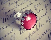 Blood red crowned silver plaited ring / painted glass jewelry / painted glass ring