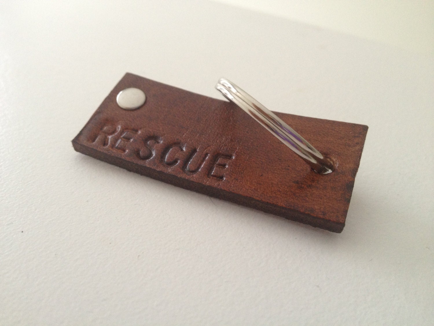Stamped Leather Dog ID Tag - RESCUE