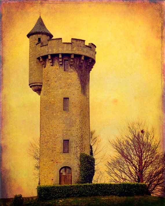 Enchanted Castle Tower, Golden, Photograph, Fairytale, France, Fantasy, "Waiting for Rapunzel", 8x10