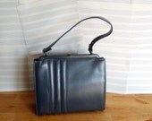1950s Grey Handbag with Gold Closure Clasp