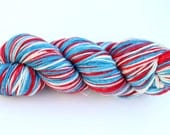 Kettle Dyed Sock Yarn, Superwash Merino, Cashmere and Nylon Fingering Weight, in "Patriot"