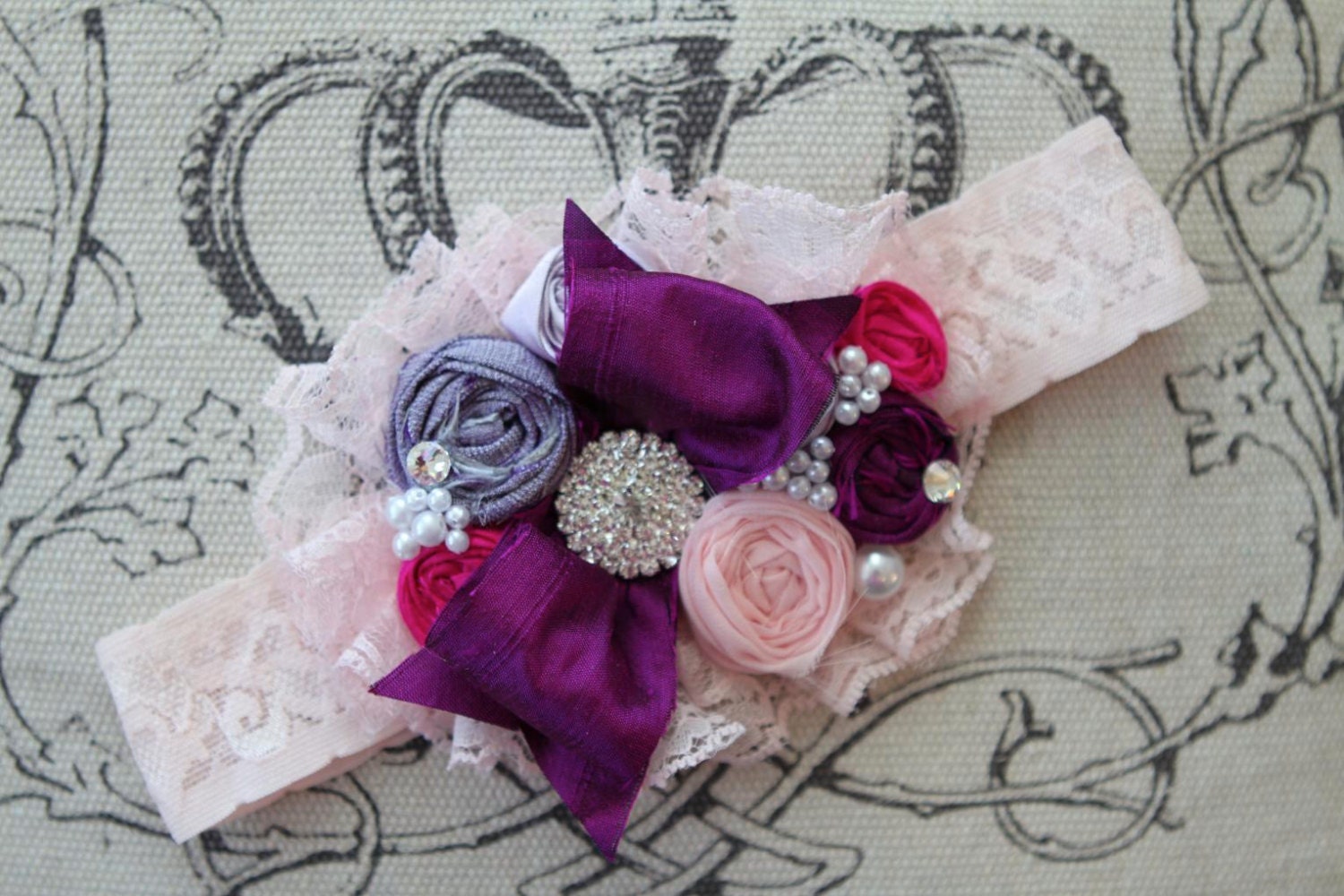 The Royal Glam Headband by London Raquel Valentines Couture Shabby Chic Headband