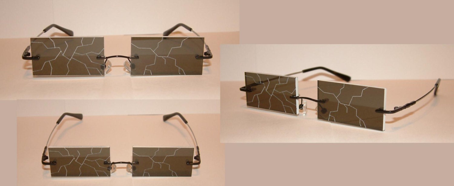 Cracked Black rectangle Cosplay Costume Glasses