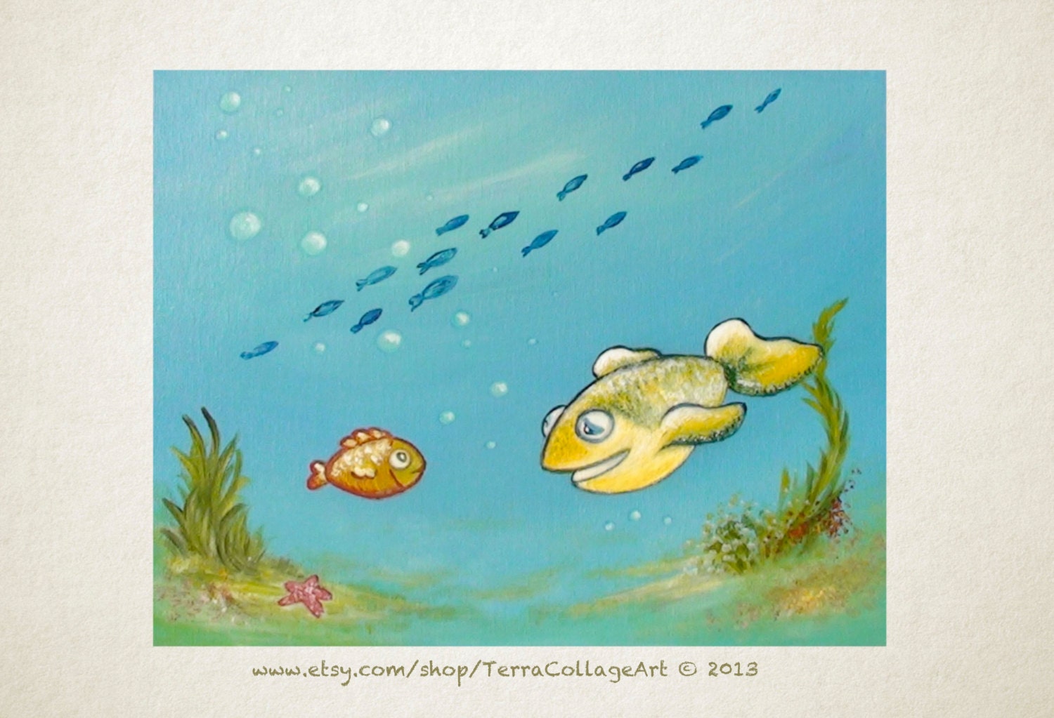 11x14 in. "As Fish to Fish I Tell You..." Original acrylic painting. Unframed. Fish marine life sea ocean kids room, nursery bathroom decor