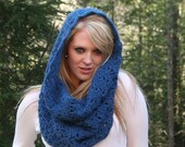 Cowl Scarf /The Rochdale/ Oversized Hood Scarf  Crochet Snood Scarf  Olympian Blue