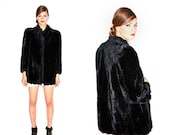 FESTIVAL SALE Vintage 80's Black Thigh Length Faux Fur Coat