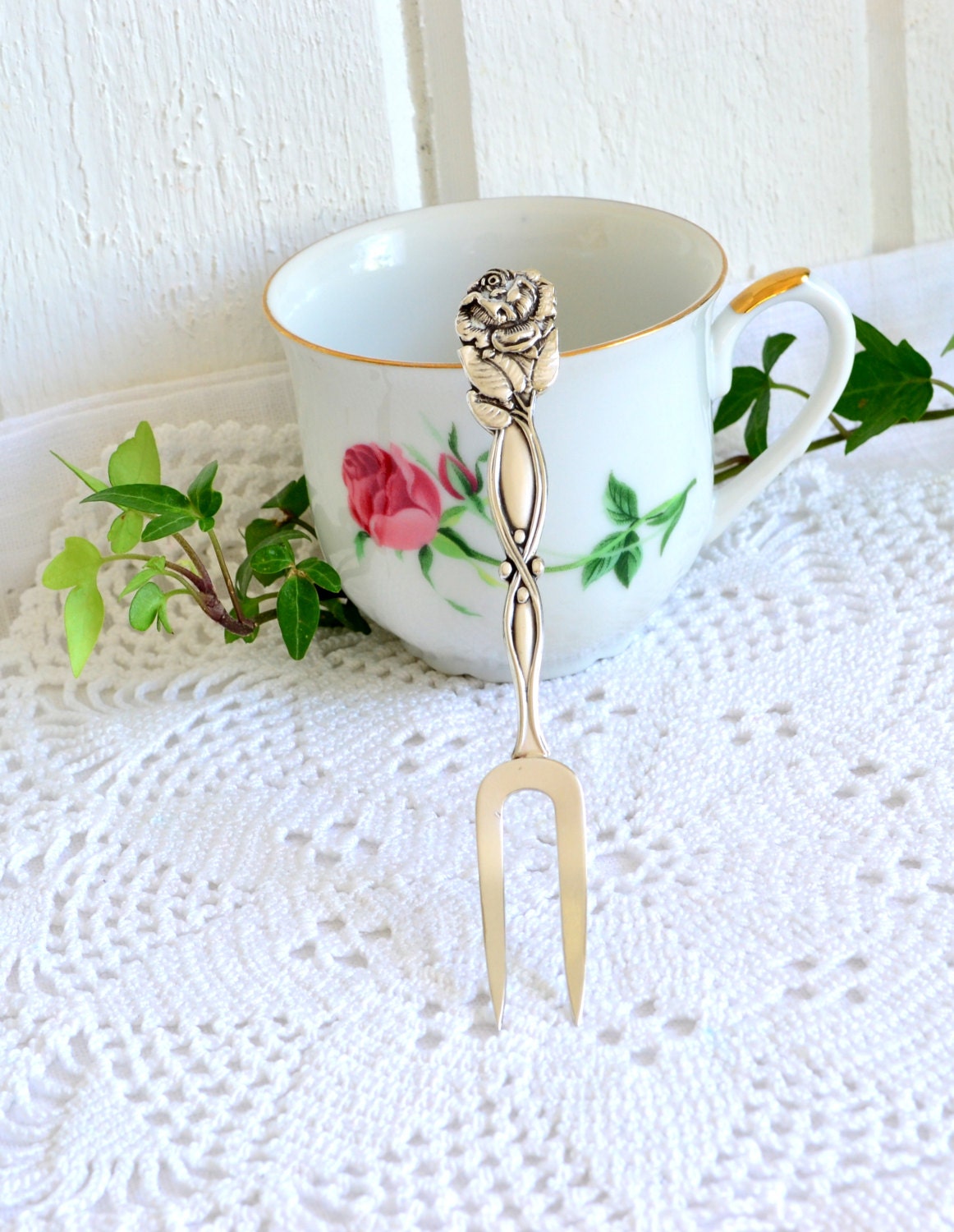 RESERVED LISTING Pickle or serving fork vintage Swedish silver plate rose pattern