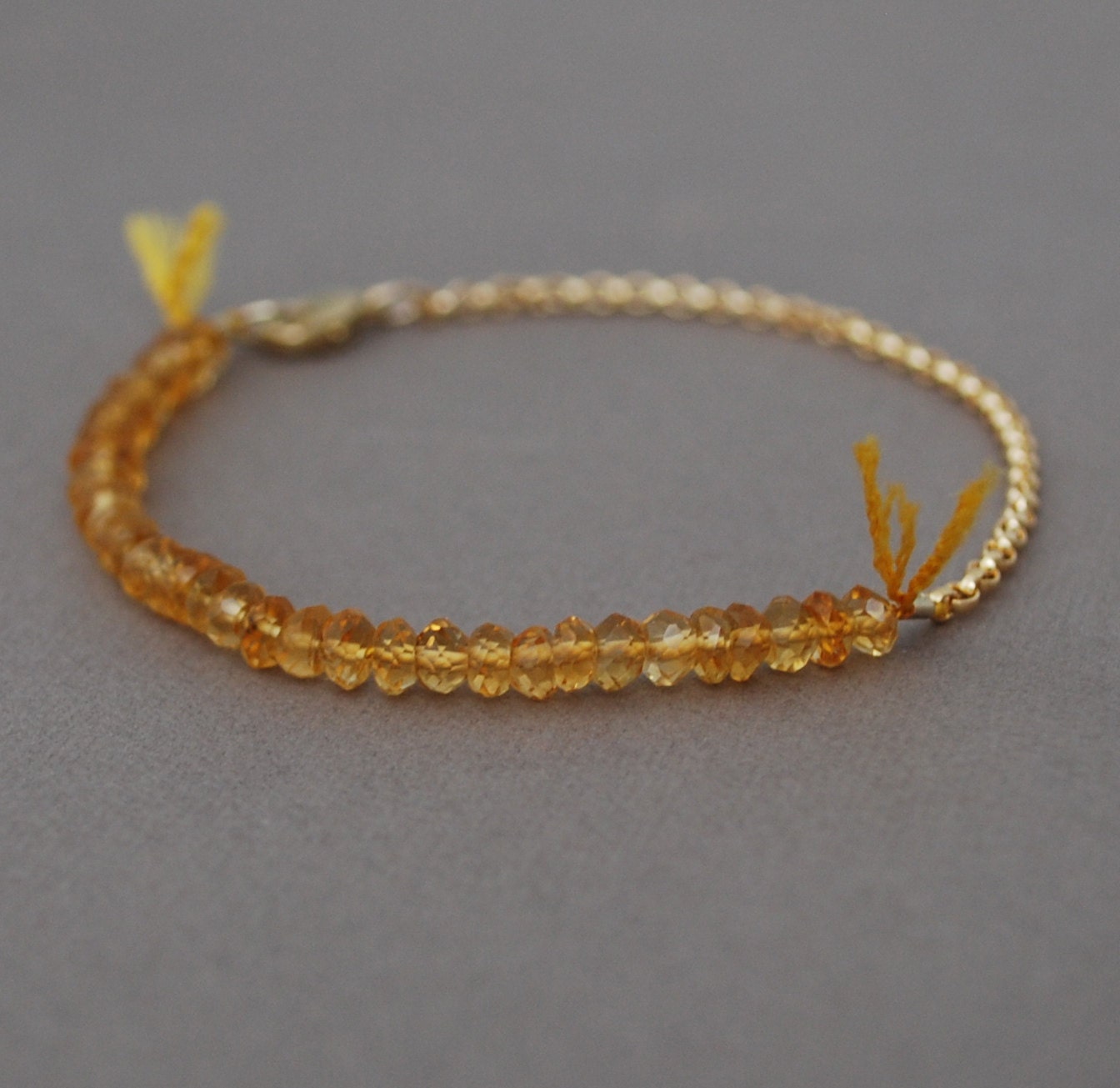 Citrine Gemstone Beaded Gold Bracelet also available in Silver