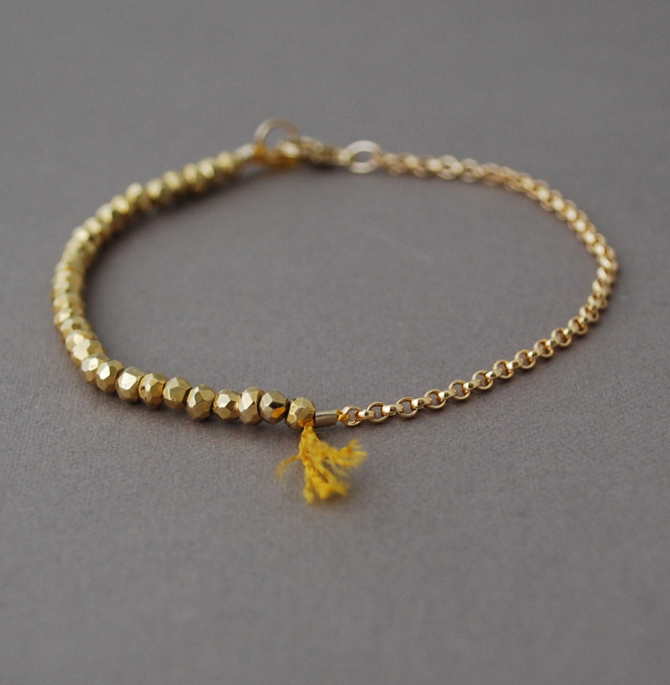 Gold Pyrite Gemstone Beaded Gold Bracelet also available in Silver