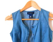 Denim Vest Vintage Blue Denim Button Up Vest Shirt Denim Shirt Light Denim Hippie Hipster Gypsy  FREE SHIPPING