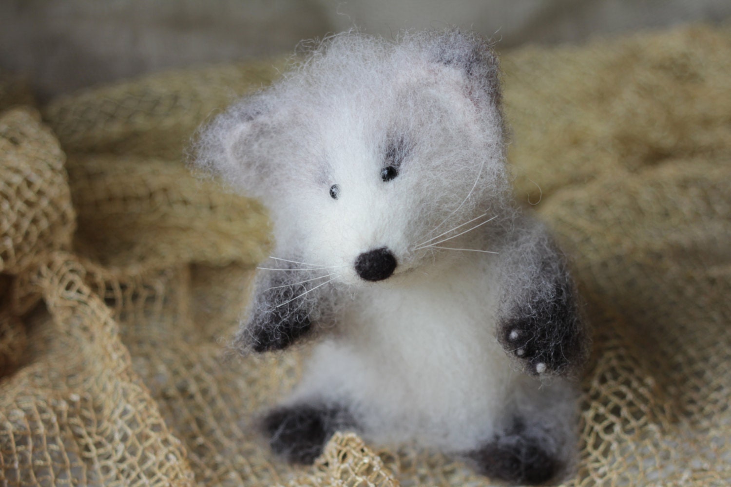Little arctic fox cub, needle felted toy - MADE TO ORDDER