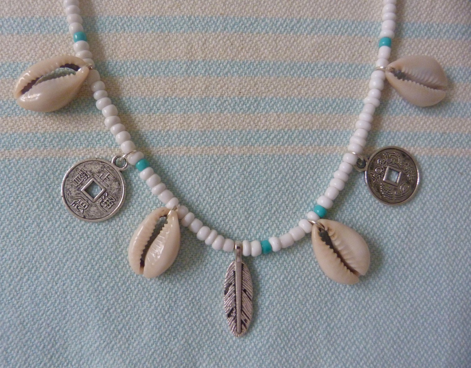beachcomber cowrie shell necklace beach boho gypsy mermaid