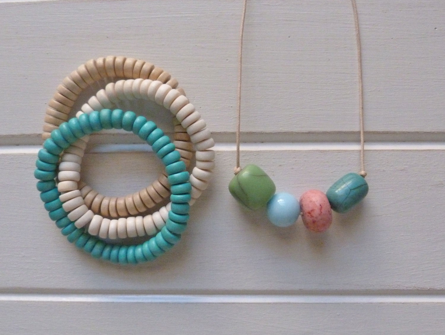 beachcomber coloured bead necklace cotton cord