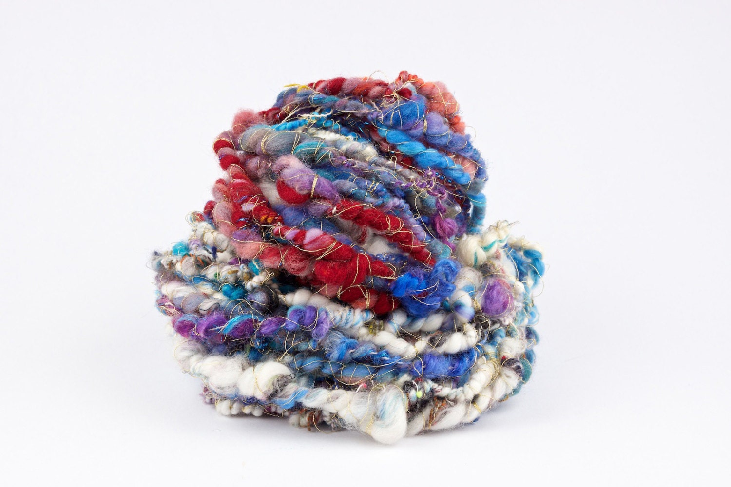 Handspun Art Yarn - Super Textured Bulky art yarn - Gold Wrapped