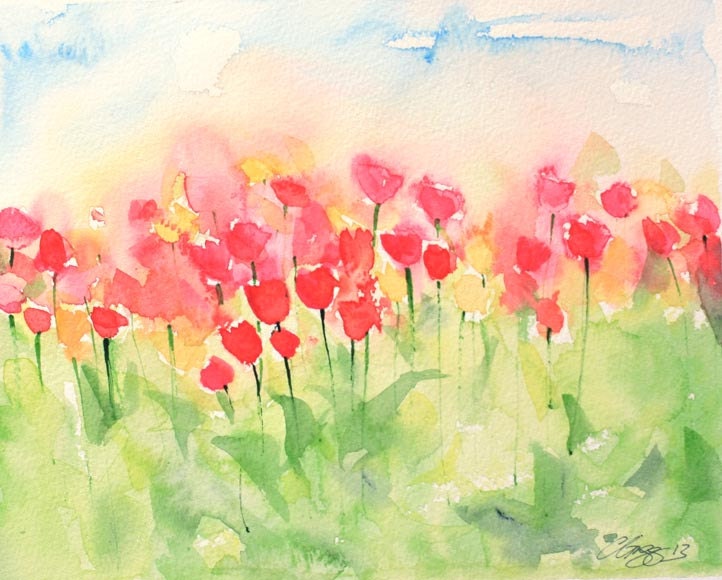 Tulip Garden original watercolour painting