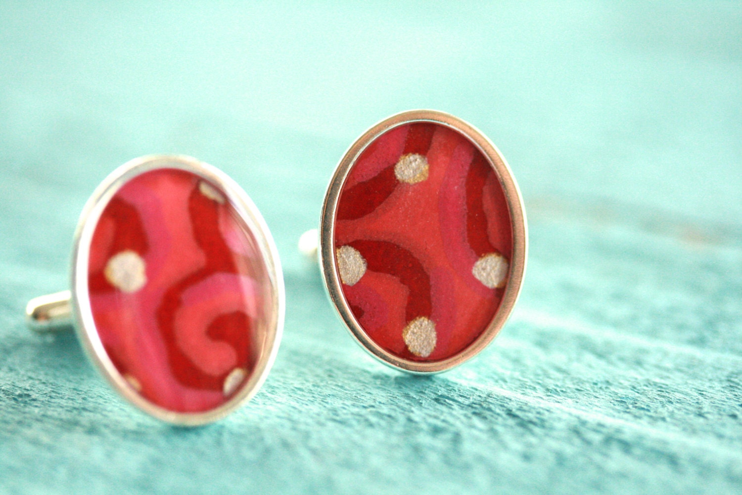 Washi Paper Cufflinks in Dark Red