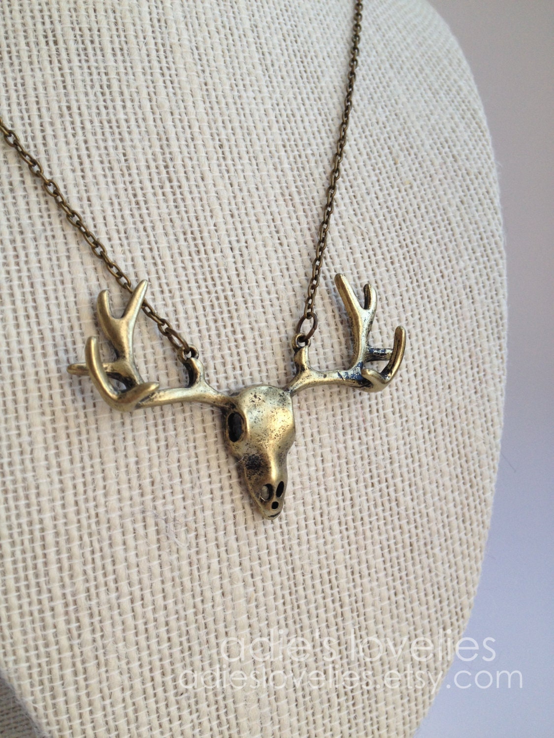 Deer Necklace - Antlers - Antique Brass - 30"