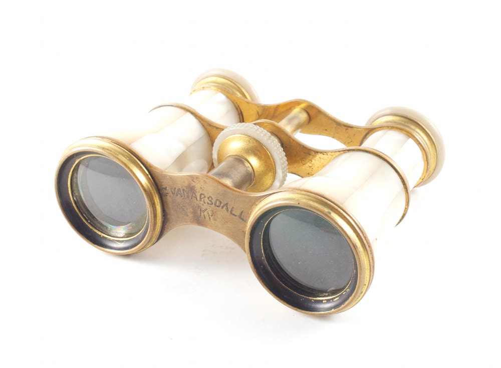 Victorian Steampunk Opera Glasses Antique Mother of Pearl and Brass Lemaire Fi Paris / 1800s 1900s