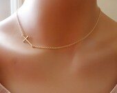Gold Sideways Cross Necklace  - Gold filled side ways cross