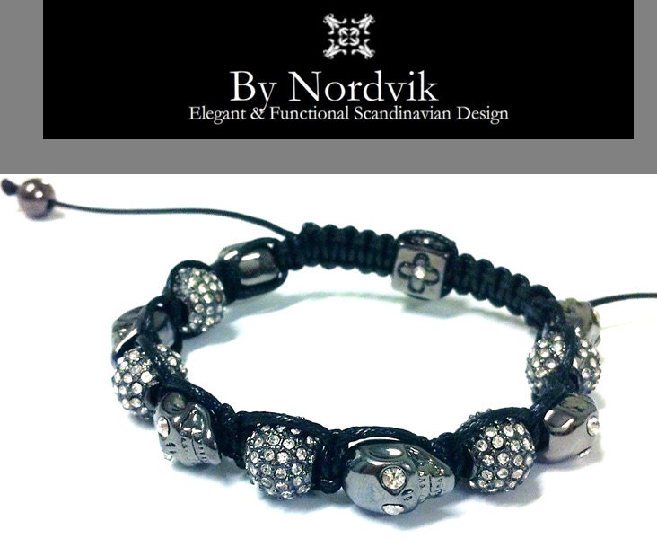 Handmade Skull Macrame / Shamballa Style bracelet Crystal