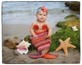Crochet Mermaid Tail Photo Prop Set - 3 months to 6 months - Photography Prop