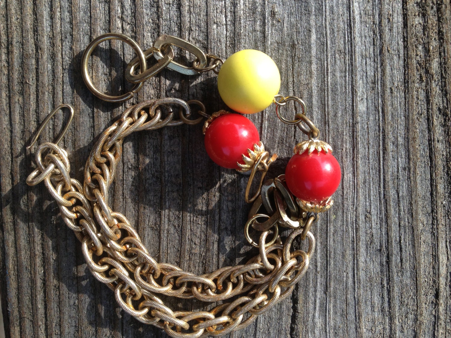 Vintage Brass Chain Stack bangle bracelet Red Yellow