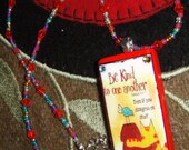 Ephesians 4:32 Be Kind To One Another Recycled Domino Pendant Necklace with Swarovski Crystal and Glass Bead Necklace