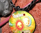 Happy Sun and Moon - Love The Life You Live - UPcycled Recycled Poker Chip Pendant Necklace With Swarovski Crystal Bling
