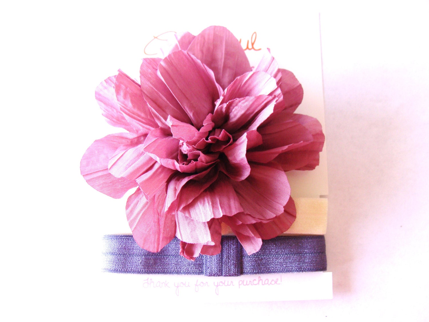 Dusty Rose Crinkled Flower Headband Set-  Flower and 2 Interchangeable Headbands