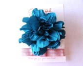 Teal Crinkled Flower Headband Set-  Flower and 2 Interchangeable Headbands