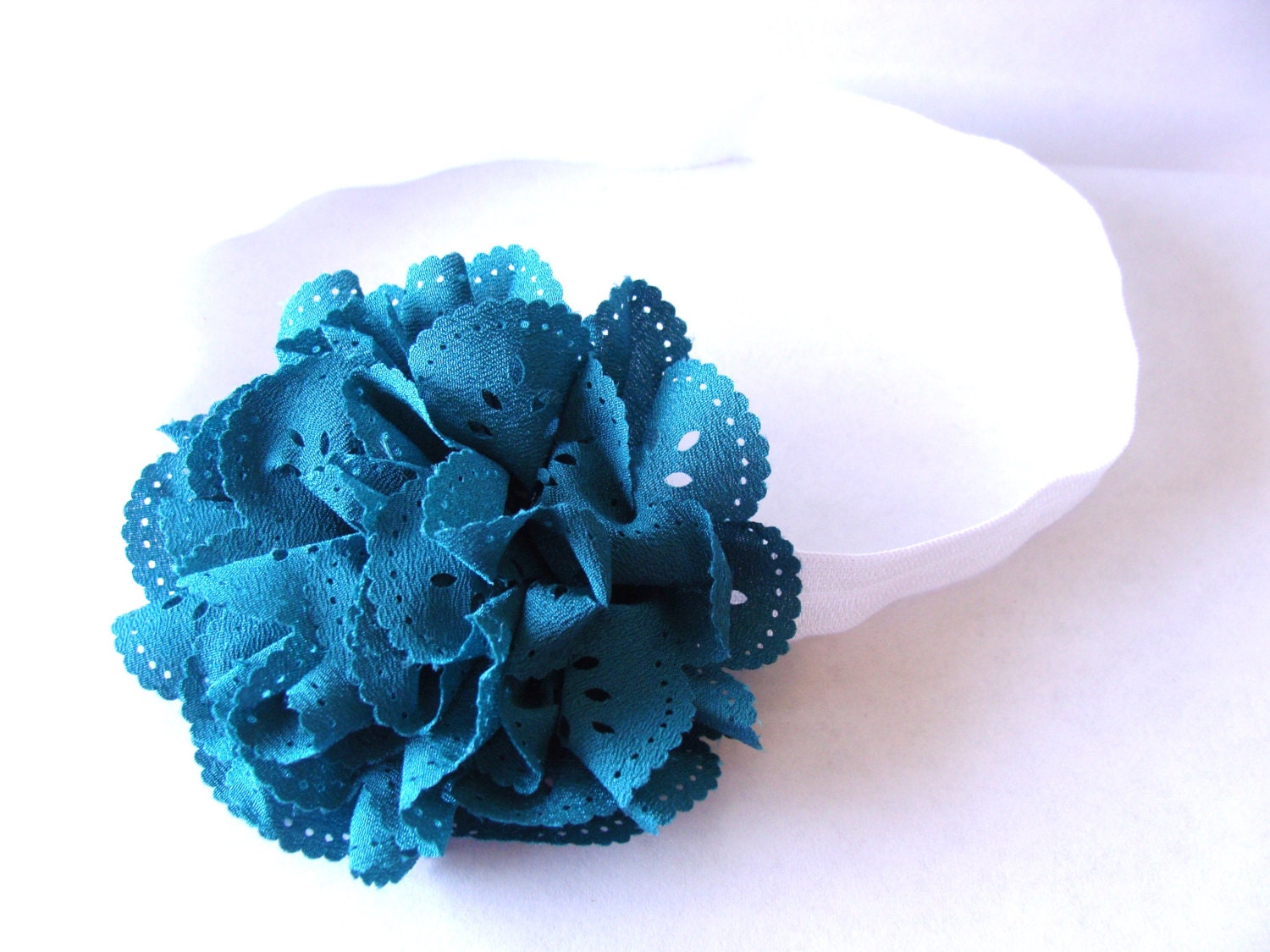 Teal Eyelet Flower Headband - For Infant, Toddler, Child or Adult