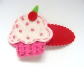 Felt Cupcake Hair Clip- Cupcake Hair Clippie- Snap Clip- Pink Cupcake - Infant, Toddler, Child, Teenager