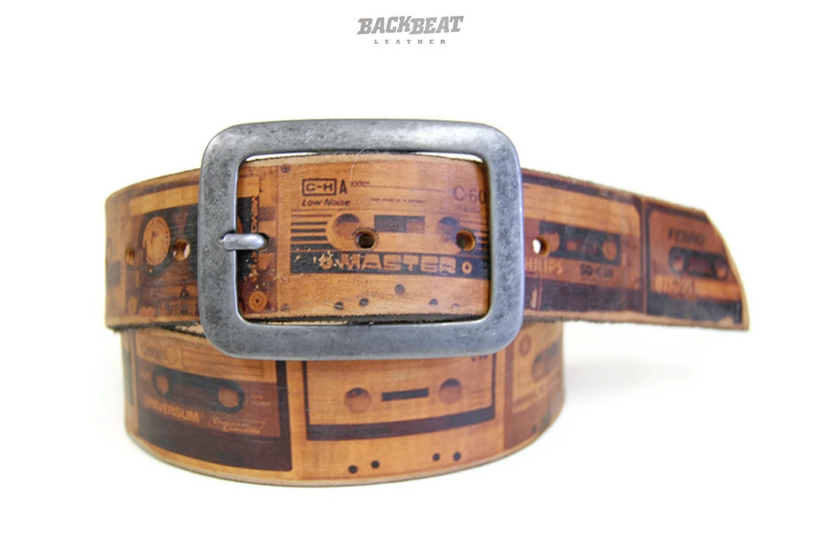 Personalized Fathers Day CASSETTE Leather belt /  Choose the bands
