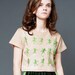 Tan Cotton Cropped T Shirt with Green Lizard Embroidery By Earl Grey Tee