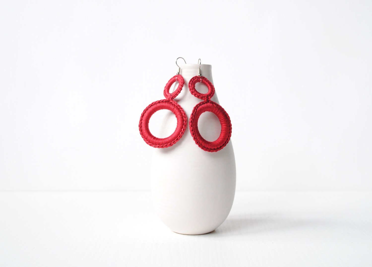 Crochet earrings red cotton / Handmade textile jewelry/ Boho earrings / bohemian jewelry /Spring summer jewelry