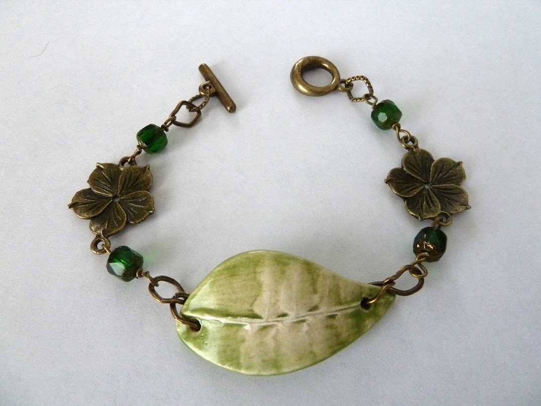 handmade ceramic leaf bracelet