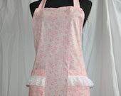Women's Apron.  Full apron.  Pink and white flowered full apron.  Apron ready to ship